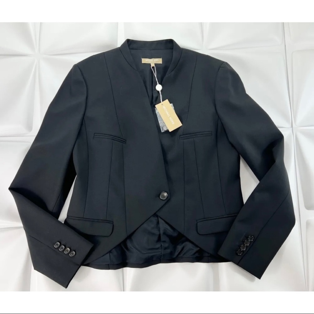 $1395 NWT Michael Kors Sz 14 Women Black VIRGIN WOOL Tuxedo Riding Blazer Jacket